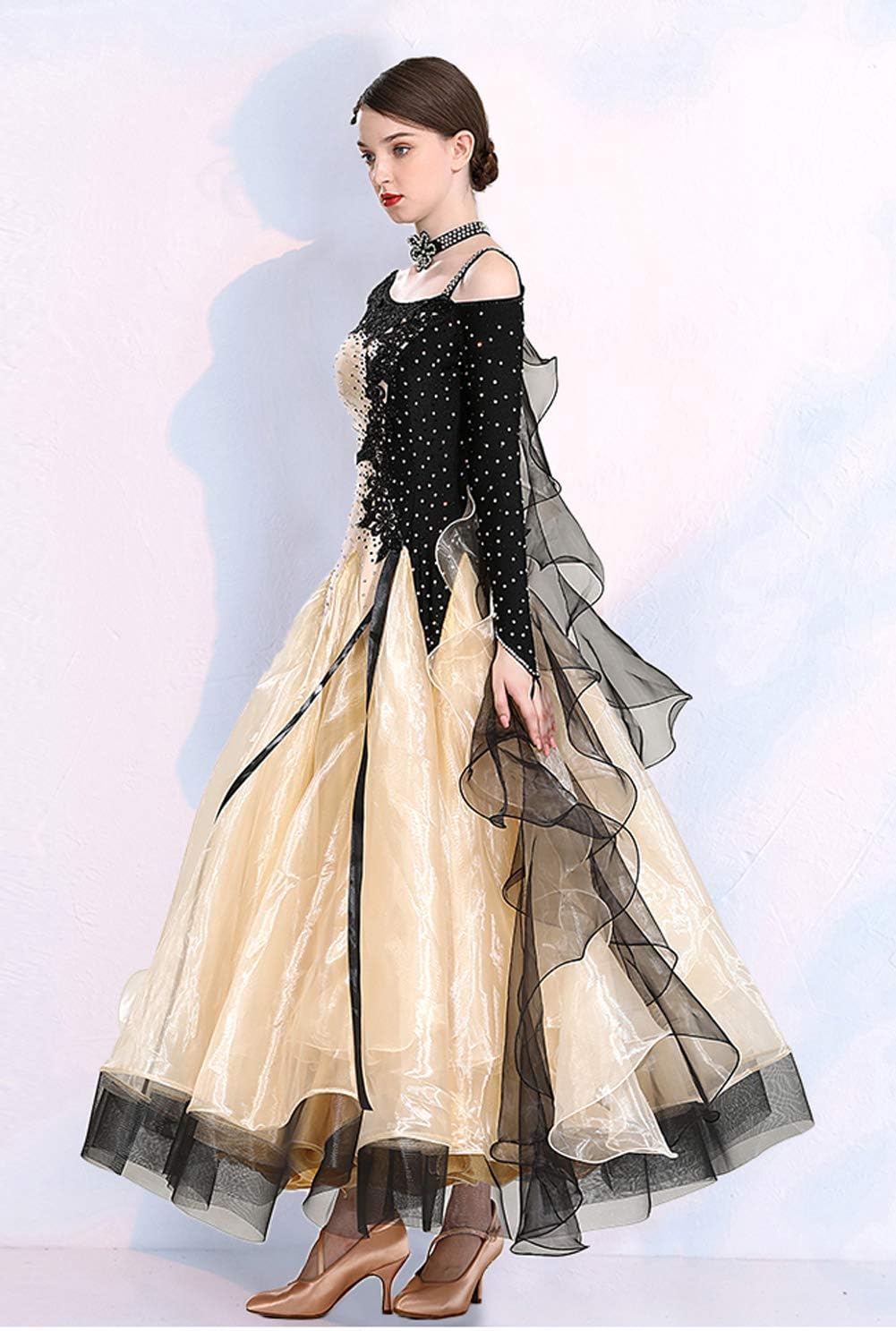 RIKOUZY オーダーメイド可 2色の合わせ組み 社交ダンスドレス